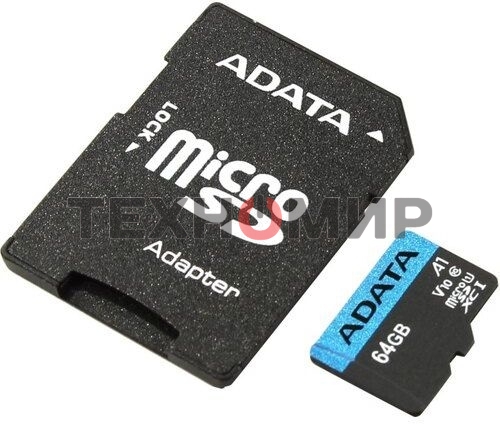 Флеш карта microSD 64Gb ADATA microSDHC Class 10 UHS-I A1 100/25 MB/s (SD адаптер)