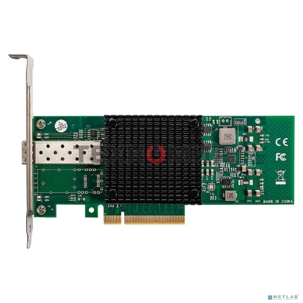 Сетевой адаптер ExeGate EXE-X520-DA1 (PCI-E x8 v3.0, порты 1xSFP+ 10Gb/s (10/5/2.5/1Gb/s, 100Mb/s), Server NIC Intel Chipset JL82599EN)