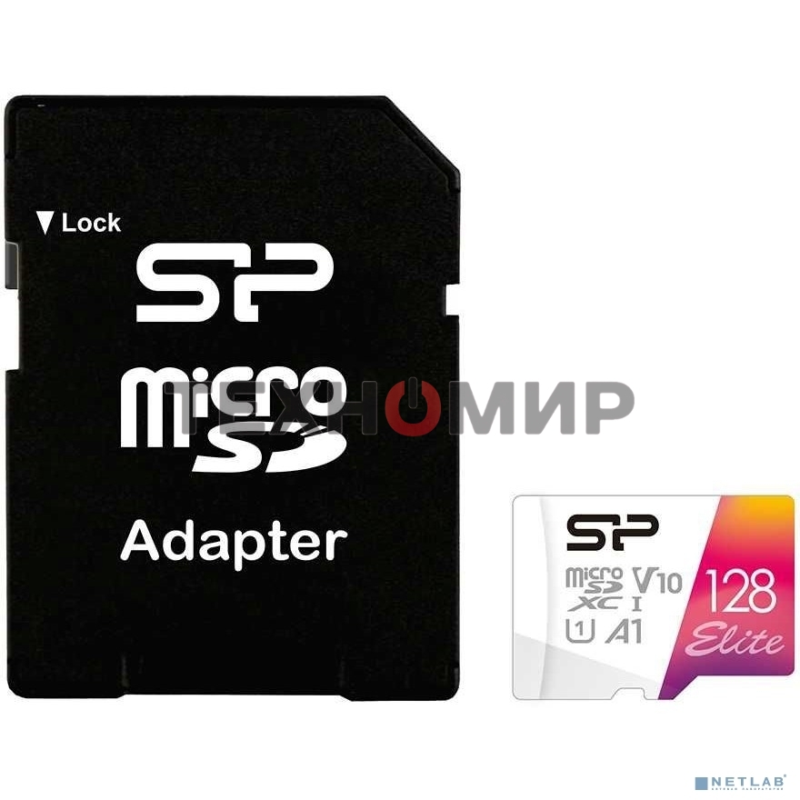 Флеш карта microSD 128Gb Silicon Power Elite A1 microSDXC Class 10 UHS-I U3 100 Mb/s (SD адаптер)