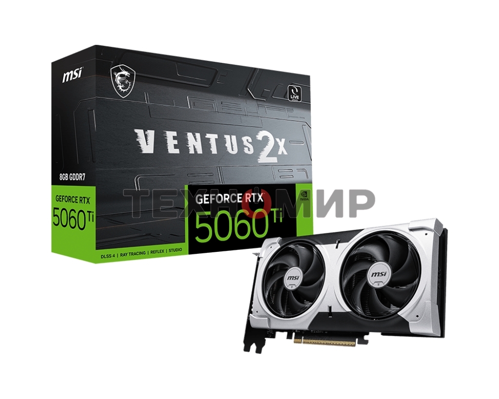 Видеокарта MSI RTX 5060 TI 8G VENTUS 2X PLUS, NVIDIA RTX 5060 Ti, 8 ГБ GDDR7, 128 бит, PCI-e 5.0, 1xHDMI, 3xDP, 2587 МГц