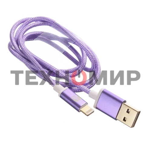 Кабель USB ACD-Style Lightning - USB-A 2-сторонние коннекторы, нейлон, 1м, фиолетовый