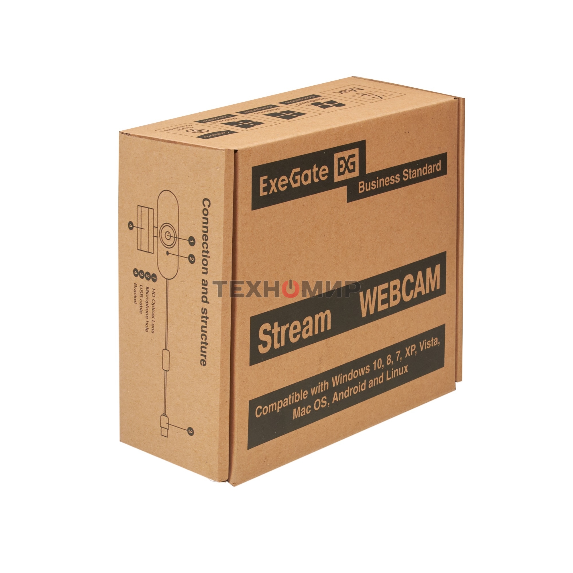 Веб-камера ExeGate Stream C925 Wide 1920x1080, 30 кадр/с, USB Type-A, микрофон (шумоподавление), шторка приватности, универсальное крепление, штатив в комплекте