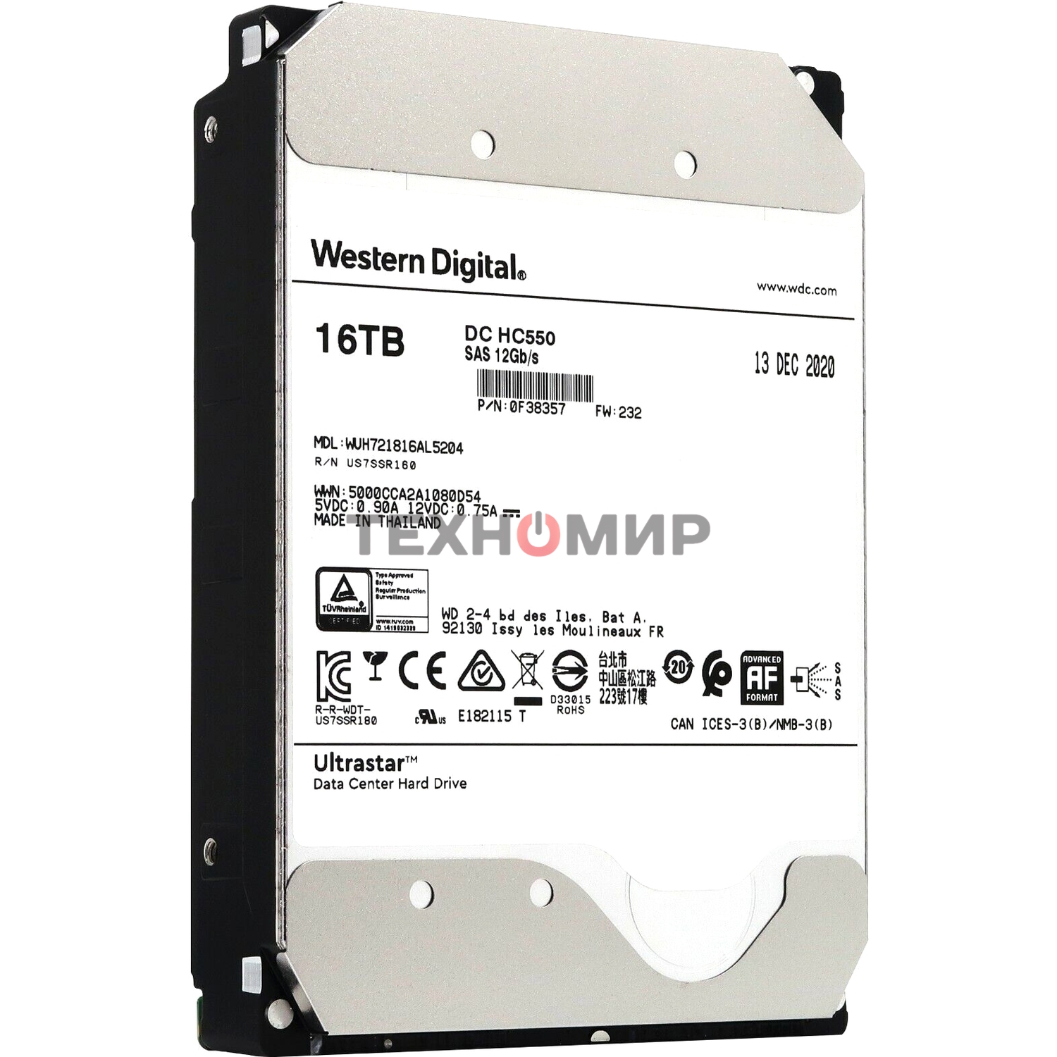 Жесткий диск Western Digital SAS 16Tb 7200RPM 12Gb/S 512MB DC HC550 0F38357 WD