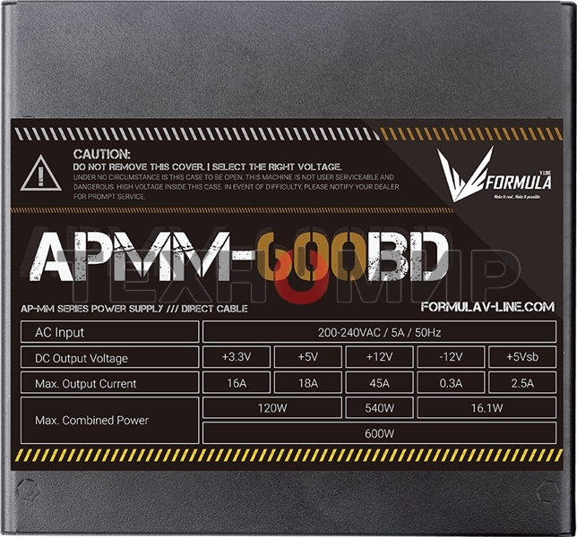 Блок питания Aerocool/Formula APMM-600BD, 600Вт, 80 PLUS Bronze, 120мм, черный