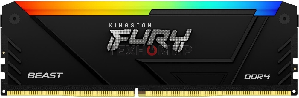 Оперативная память Kingston Fury Beast, DDR4, 32GB (2x16GB), 3600MHz, CL18, DIMM, с радиатором, RGB, черный