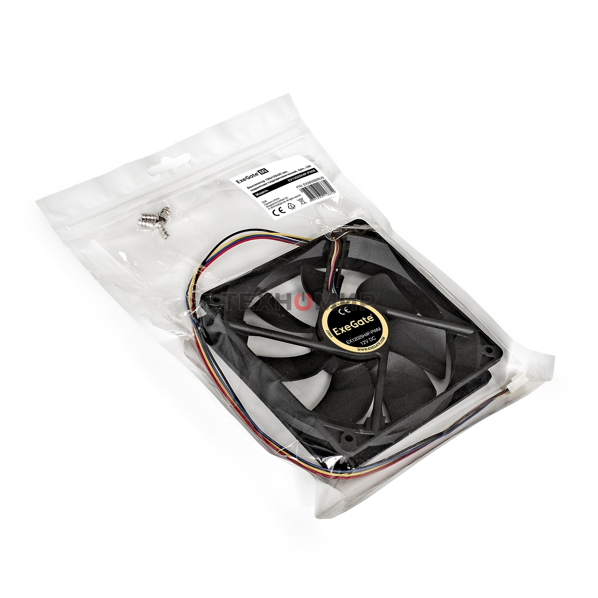 Вентилятор для корпуса ExeGate E12025H4P-PWM черный, 120 мм, 1500 об/мин, 24 дБ, 4 pin