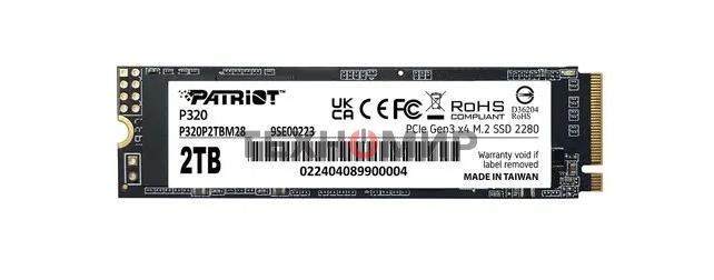 Накопитель SSD Patriot P320 2ТБ, M.2 2280, NVMe, R/W 3000MB/2200Mb/s