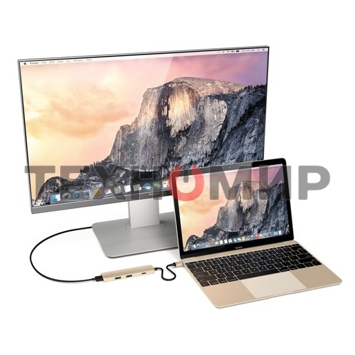 USB-концентратор Satechi Slim Aluminum Type-C Multi-Port Adapter with Type-C Charging Port. Интерфейс USB-C. Порты USB Type-C, 2хUSB 3.0, 4K HDMI. золотой.