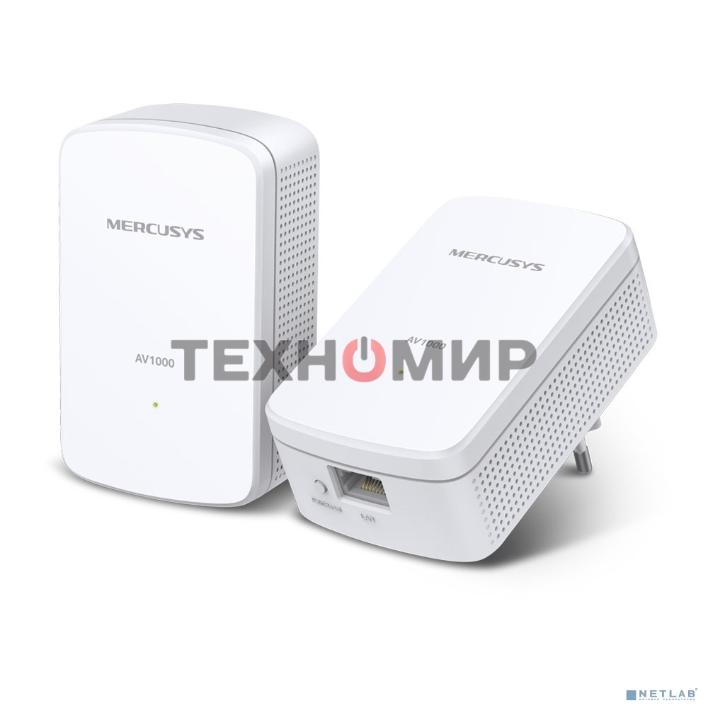 Комплект гигабитных адаптеров Mercusys AV1000 Gigabit Powerline Kit, HomePlug AV2 standard, 1 Gigabit port, 300m over electrical circuits, plug and play.