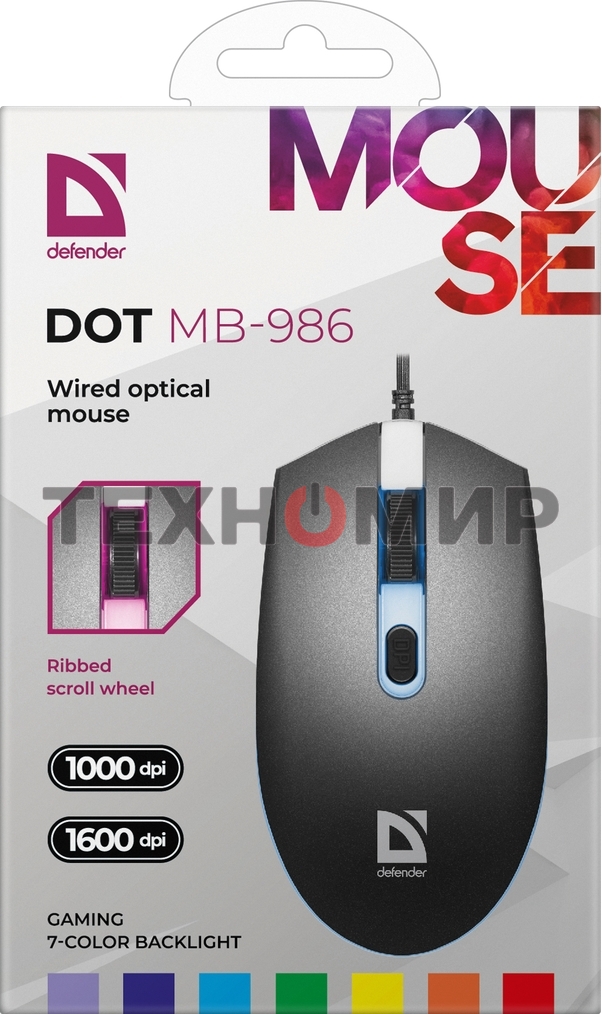 Мышь проводная Defender Dot MB-986 черный, 1600 dpi, USB, кнопки - 4