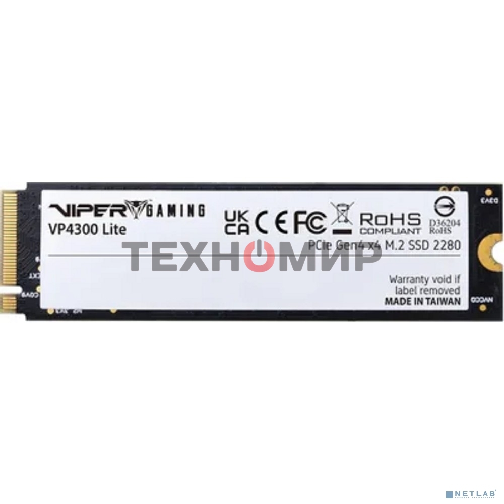 Накопитель SSD Patriot Viper VP4300 Lite, 1Tb, PCIe 4.0 x4, M.2 2280, NVMe, R/W 7400/6400, с радиатором