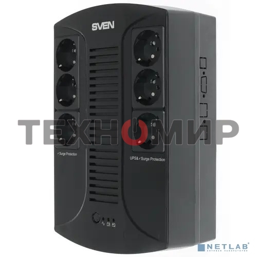Источник бесперебойного питания SVEN UP-L1000E 1000VA/500W (6 розеток: 3х UPS/сетевой фильтр+3 x сетевой фильтр)