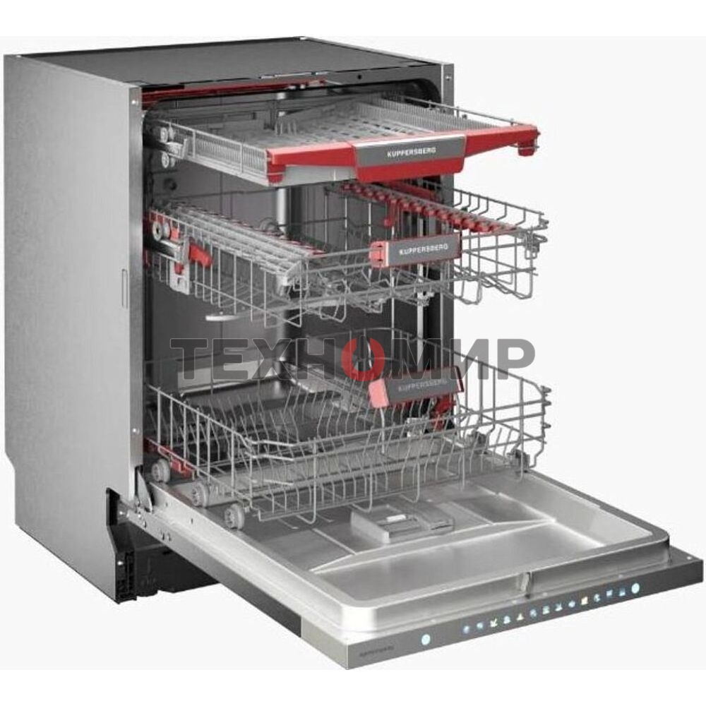 Встраиваемая посудомоечная машина Kuppersberg, High-Tech, 60 см, 15 комплектов, 3 корзины, 7 программ, конденсационная сушка, автоматическое открывание двери, LED подсветка, сенсорное управление, инверторный мотор, энергоэффективность А+++