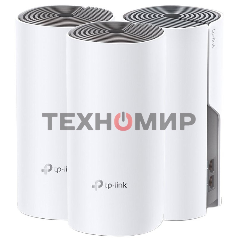 Домашняя Mesh Wi-Fi система TP-Link Deco E4 (3-Pack), 1167 Мбит/с (5 ГГц: до 867 Мбит/с + 2,4 ГГц: до 300 Мбит/с), 2 порта 100 Мбит/с, 2 встроенные антенны на каждом модуле Deco