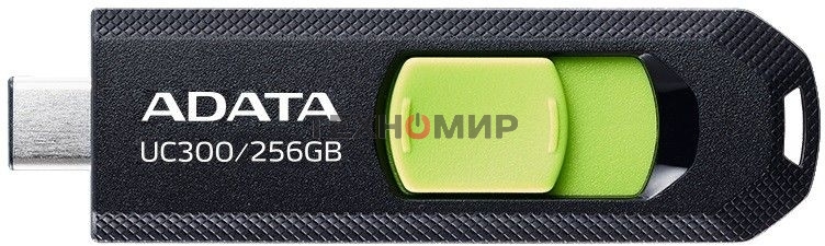 Флешка USB ADATA UC300 (ACHO-UC300-256G-RBK/GN), 256Gb, Type-C USB 3.2, R/W 100/30, черный/зеленый