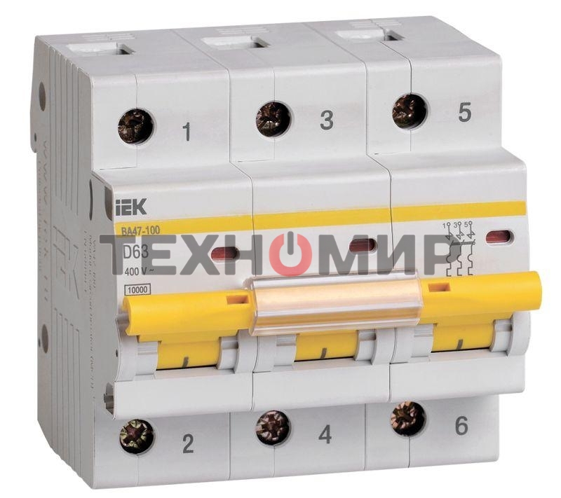 Авт. выкл. IEK MVA40-3-063-D ВА47-100 3Р 63А 10кА х-ка D IEK