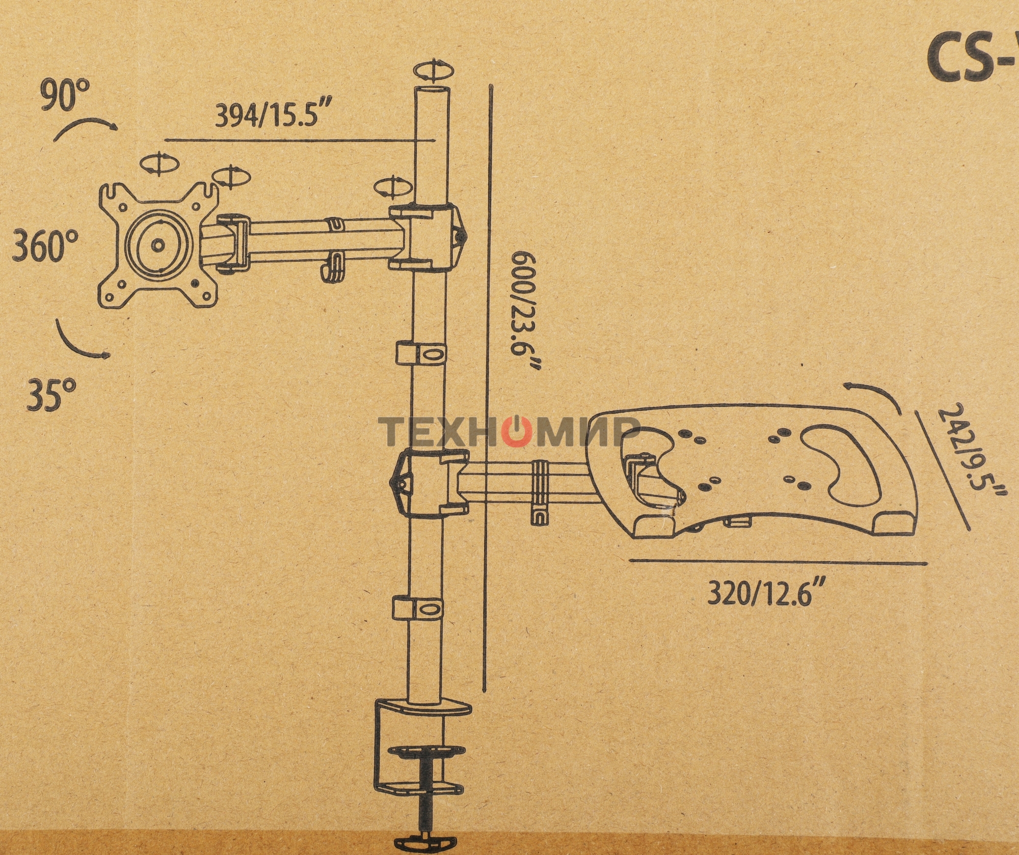 Кронштейн для монитора/ноутбука Cactus CS-VM-LH07-AL серебряный 13