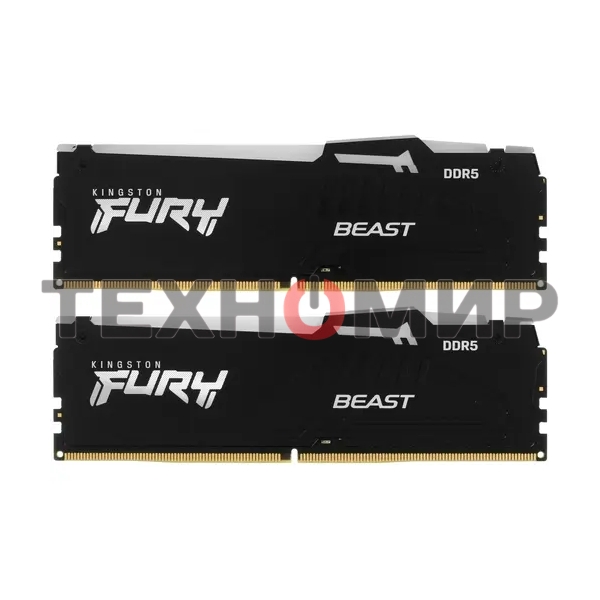Оперативная память Kingston Fury Beast, DDR5, 32Gb (2x16Gb), 6000MHz, CL36, DIMM, с радиаторами, RGB, черный