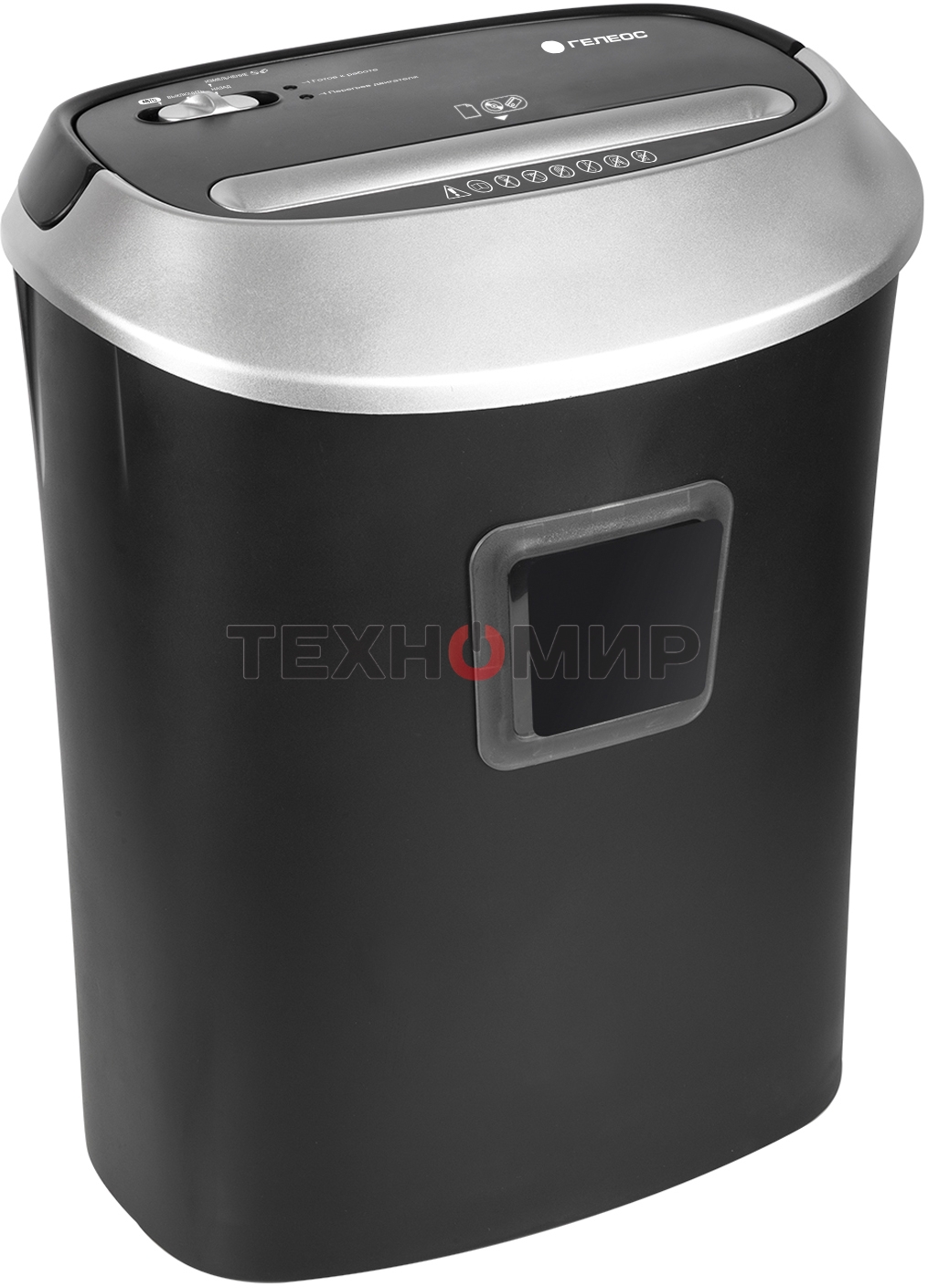 Шредер ГЕЛЕОС УМ30-4, DIN P-4 (4 ур-нь секр.), фрагмент 3,8х35мм, 15-17 (70г/м2), CD/пл.карты/скрепки/скобы, 30 литров