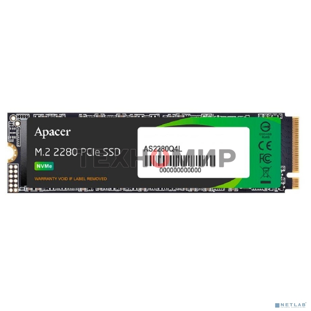 Накопитель SSD Apacer AS2280Q4L, 512Gb, M.2 2280, PCIe 4.0 x4, NVMe, R/W 3600/3000