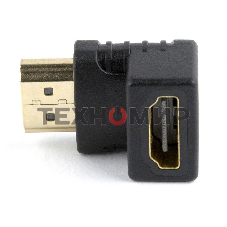 Переходник Cablexpert HDMI-HDMI 19F/19M, угловойсоединитель 90 градусов, золотые разъемы (A-HDMI90-FML)