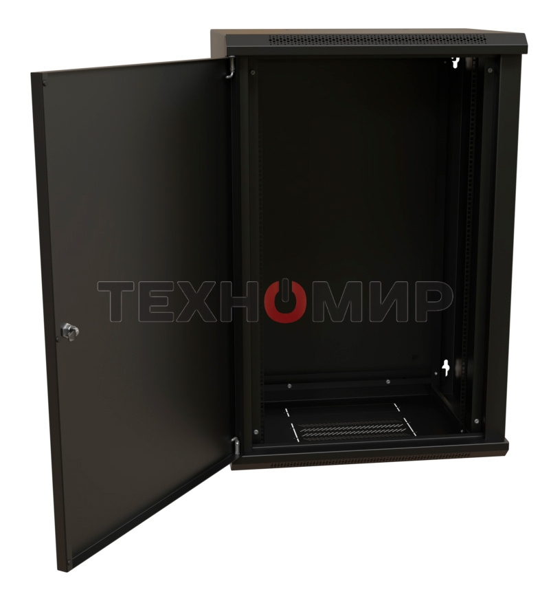 Шкаф коммутационный WRline (WR-TW-1845-SR-RAL9004) настенный 18U 600x450 мм пер. дв. металл 2 бок. пан. 60 кг черный 370 мм 908 мм IP20 сталь