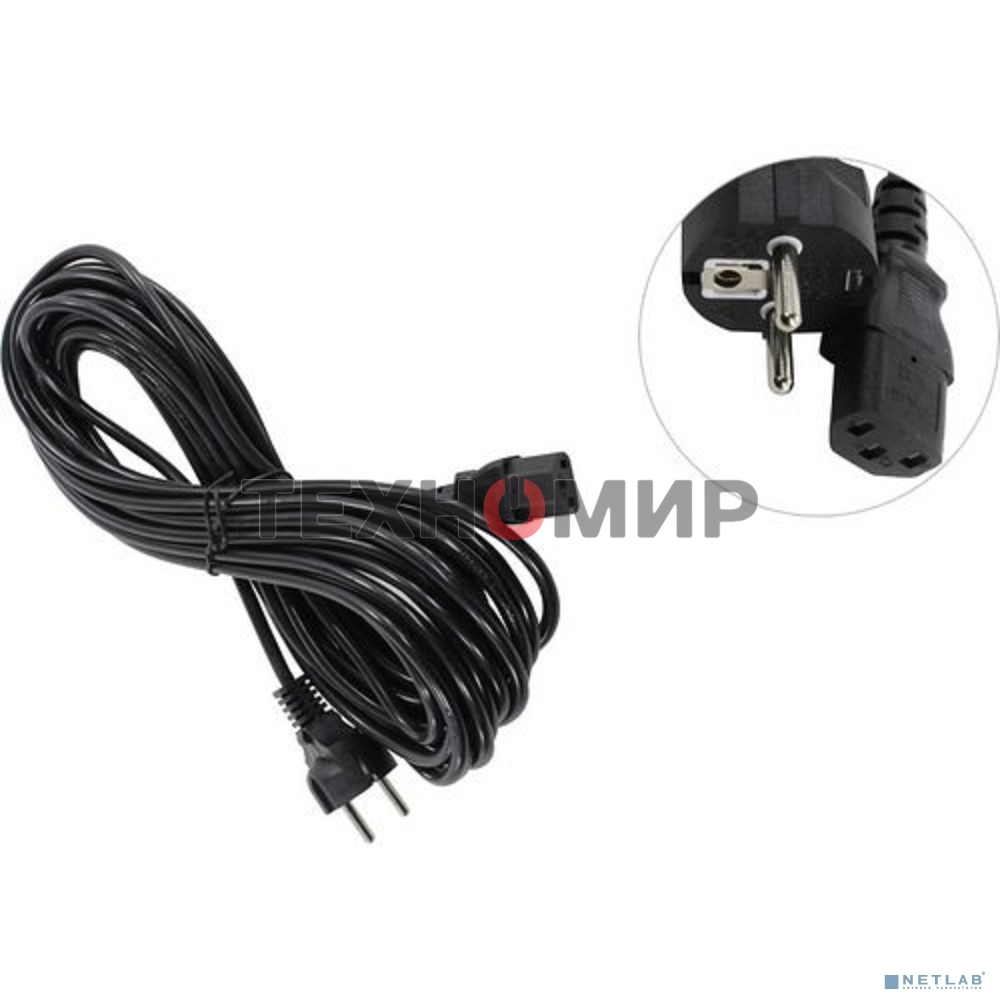 Кабель питания ExeGate Power PC-10P (Евровилка Schuko->С13) VDE-250V-3*0.75-CU, 10A, черный, 10м