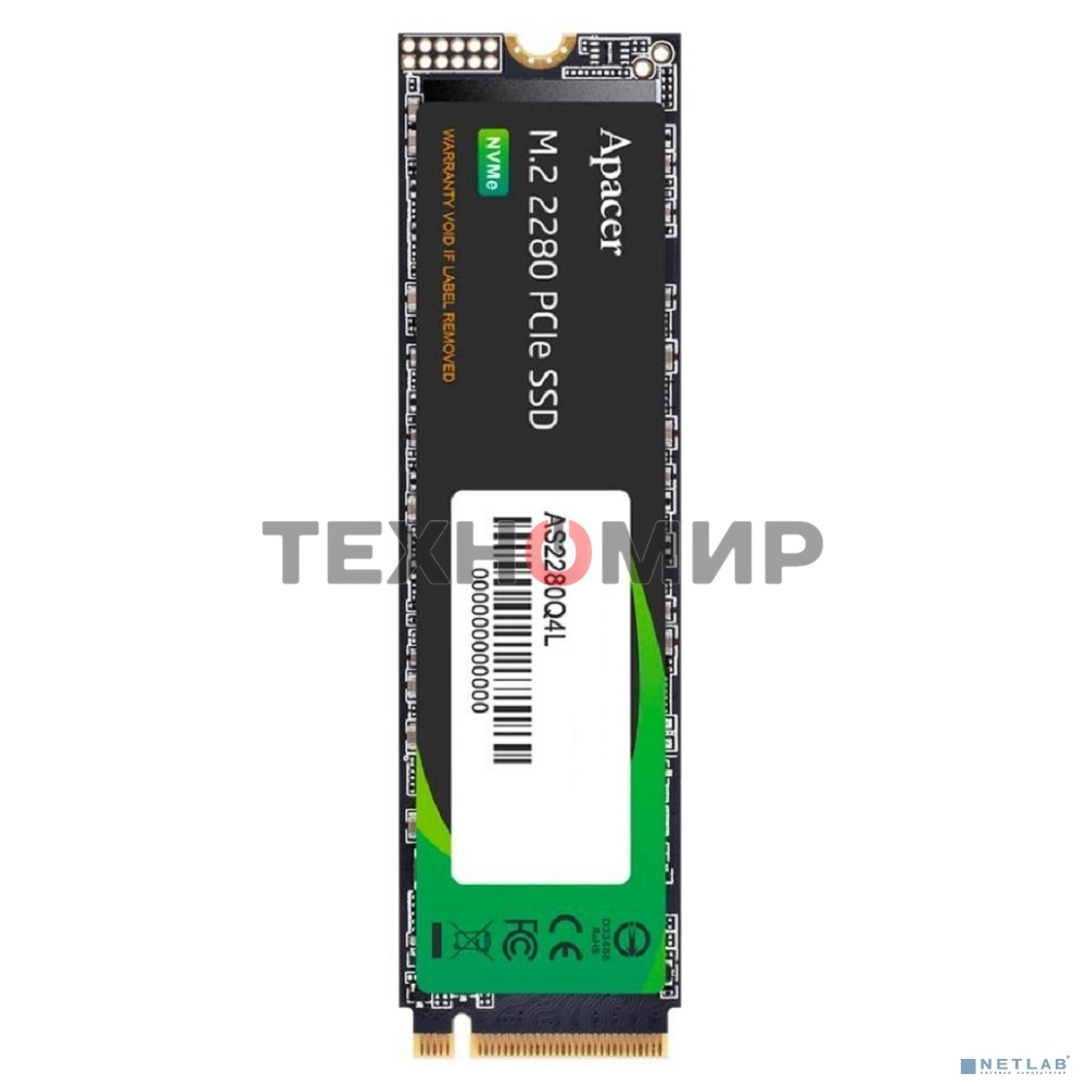 Накопитель SSD Apacer AS2280Q4L, 512Gb, M.2 2280, PCIe 4.0 x4, NVMe, R/W 3600/3000