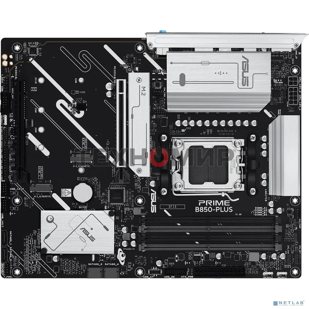 Материнская плата ASUS PRIME B850-PLUS, AM5, AMD B850, 4xDDR5, 4xSATA, 3xM.2, 1xPCIe 5.0 x16, 1xPCIe 4.0 x16, 1xDP, 1xHDMI, 1x2.5Gb LAN, 4xUSB-A 10Gbps, 1xUSB-C 10Gbps, 2xUSB-A 5Gbps, 2xUSB-A 2.0, 3x3.5 мм, 7.1, ATX