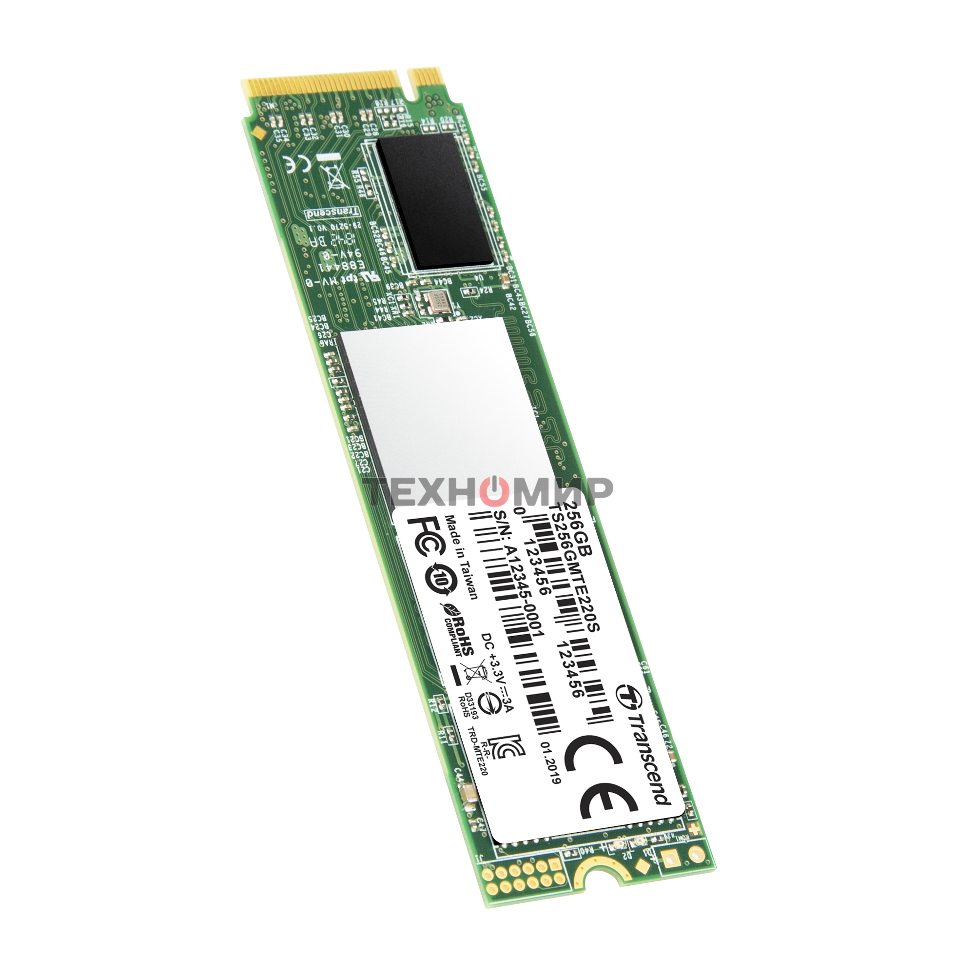 Накопитель SSD Transcend MTE220S SSD 256GB, 3D TLC, M.2 (2280), PCIe Gen 3.0 x4, NVMe, R3300/W1100, TBW 550