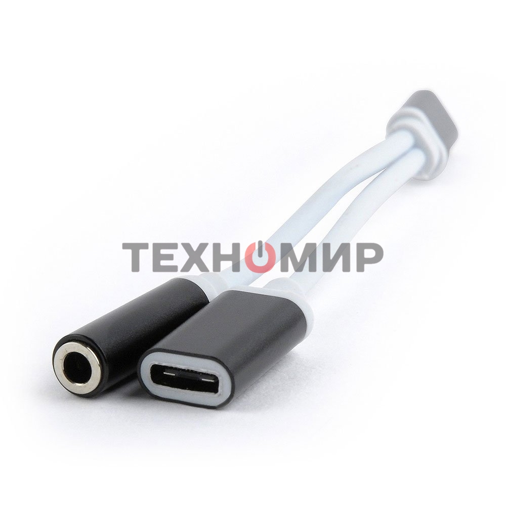 Переходник Cablexpert USB Type-C/Jack3.5 F+ Type-C F, черный, пакет (CCA-UC3.5F-02)