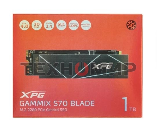 Накопитель SSD ADATA XPG BLADE S70, 1Tb, PCIe 4.0 x4, M.2 2280, NVMe, R/W 7400/5500, с радиатором