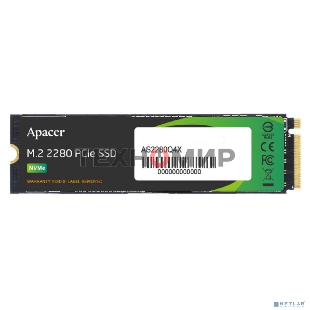 Накопитель SSD Apacer AS2280Q4X, 512Gb, M.2 2280, PCIe 4.0 x4, NVMe, R/W 4500/2500, с радиатором