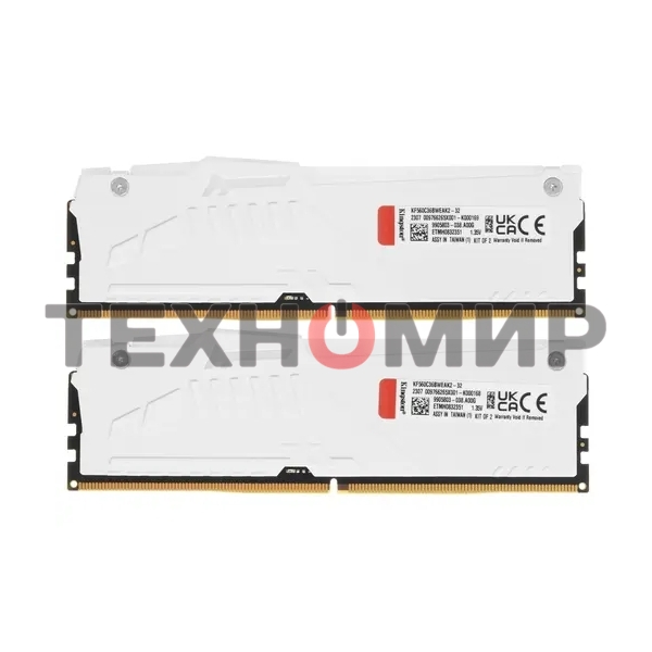Оперативная память Kingston Fury Beast, DDR5, 32Gb (2x16Gb), 6000MHz, CL36, DIMM, с радиаторами, RGB, белый