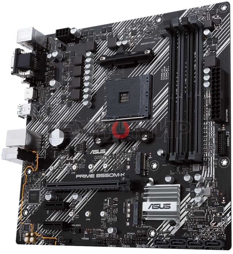Материнская плата ASUS PRIME B550M-K, AM4, AMD B550, 4xDDR4, 4xSATA, 2xM.2, 1xPCIe 4.0 x16, 2xPCIe x1, 1xDVI-D, 1xHDMI, 1xVGA, 1x 1Gb LAN, 4xUSB 3.2 Gen 1, 2xUSB 3.2 Gen 2, 3x3.5 мм, 7.1, mATX