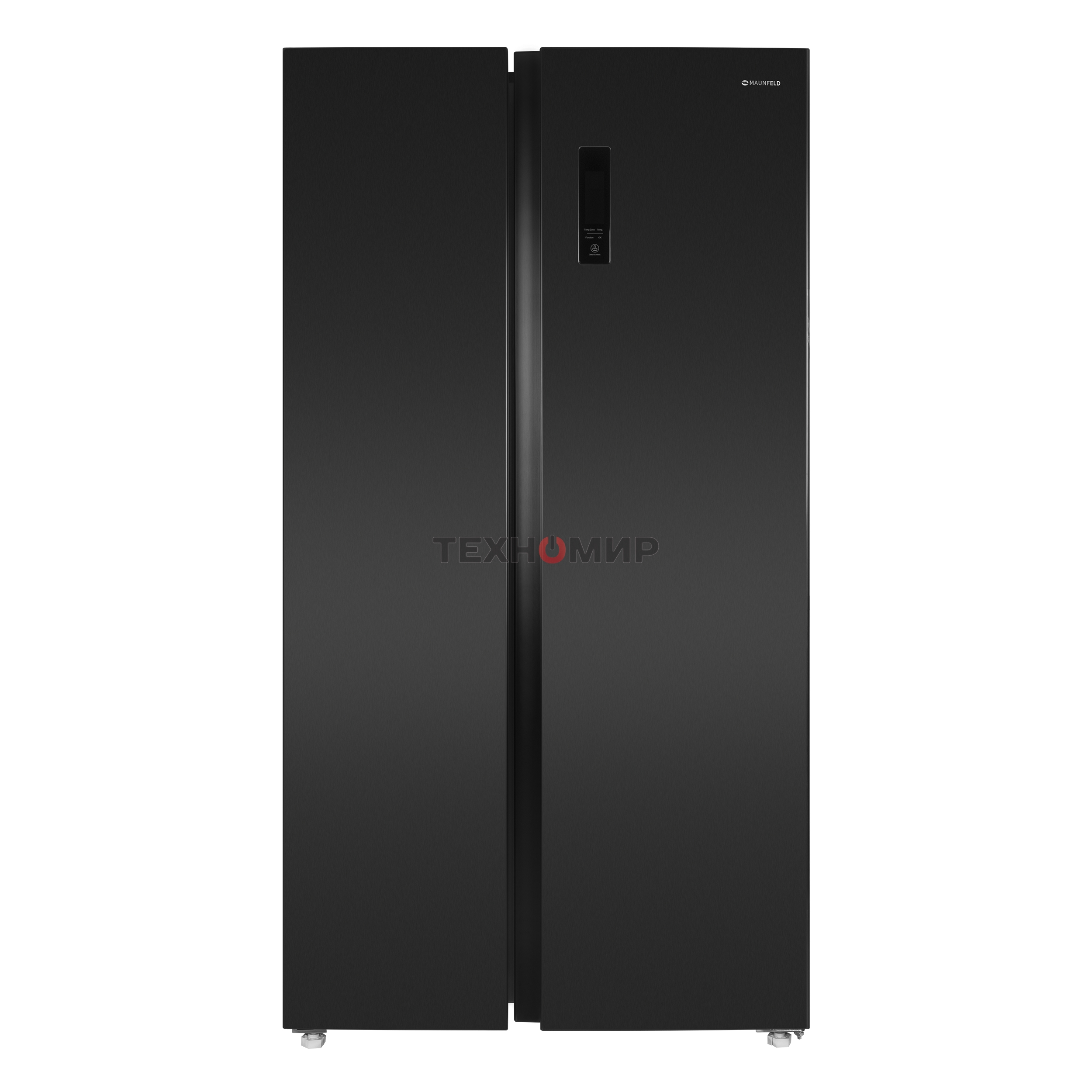 Холодильник Maunfeld MFF177NFSB черный глянц. двухкамерный 263/170л морозилка сбоку, No Frost, Side by Side