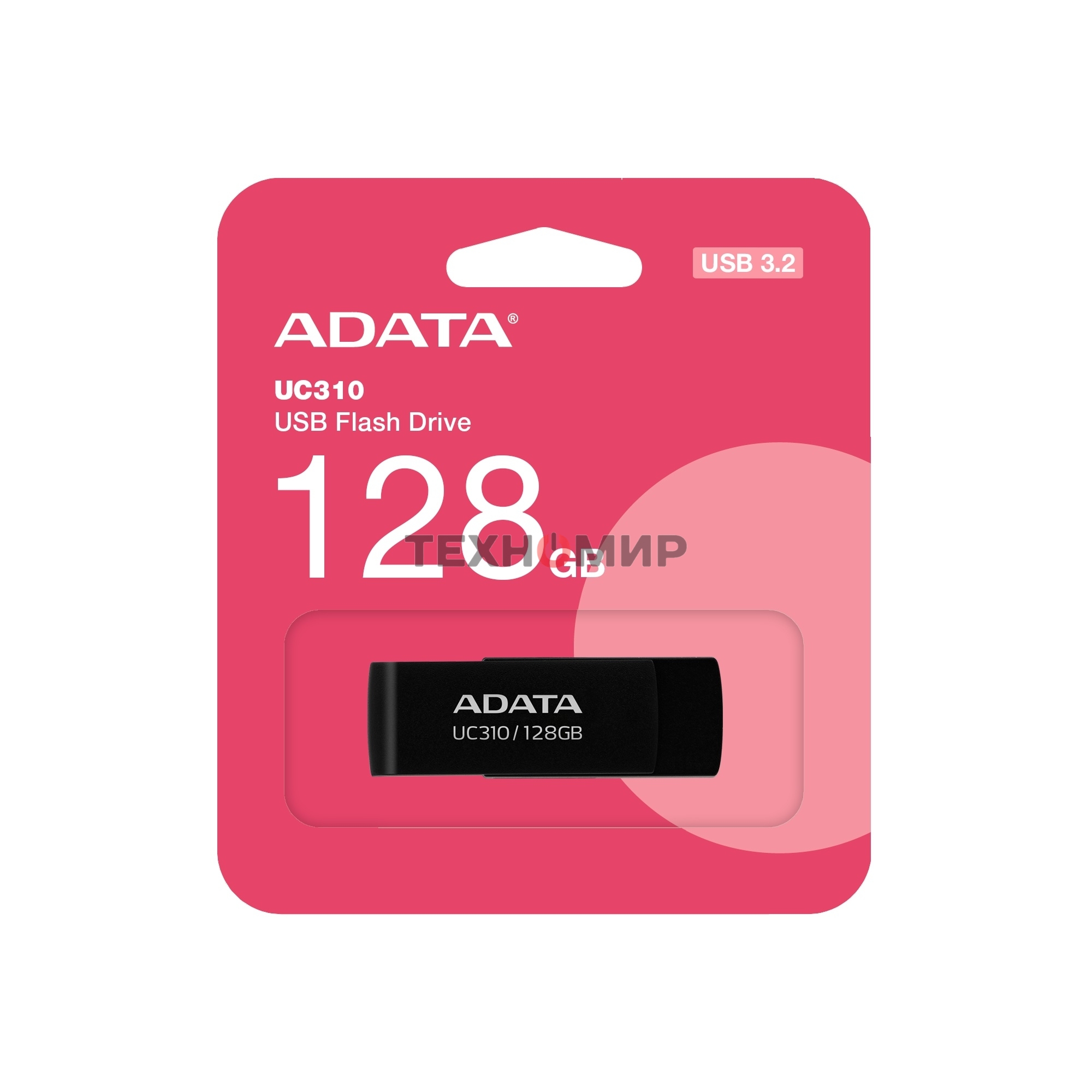 Флешка USB ADATA UC310 (UC310-128G-RBK), 128Gb, USB 3.2 Gen 1, R/W 100/30, черный