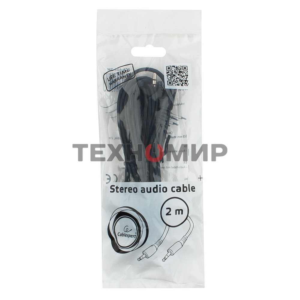 Кабель аудио Cablexpert CCA-404-2M, Jack3.5 - Jack3.5, 2м