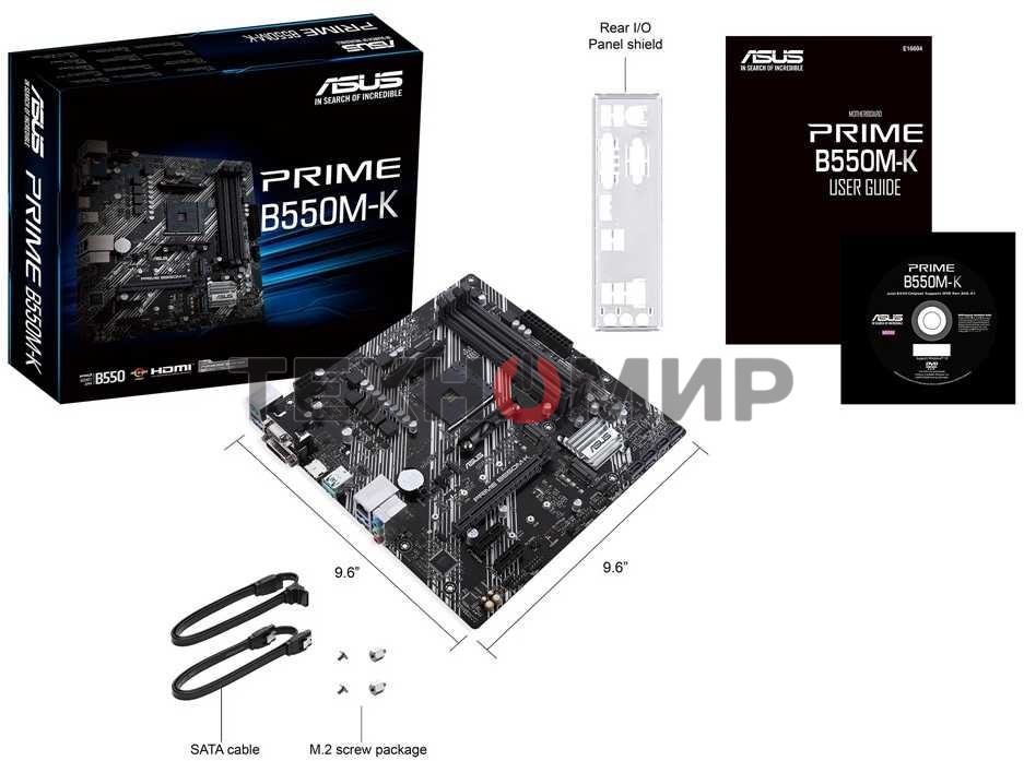 Материнская плата ASUS PRIME B550M-K, AM4, AMD B550, 4xDDR4, 4xSATA, 2xM.2, 1xPCIe 4.0 x16, 2xPCIe x1, 1xDVI-D, 1xHDMI, 1xVGA, 1x 1Gb LAN, 4xUSB 3.2 Gen 1, 2xUSB 3.2 Gen 2, 3x3.5 мм, 7.1, mATX