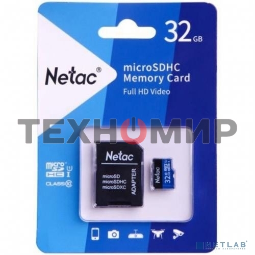 Флеш карта microSDHC 32Gb Netac P500 NT02P500STN-032G-R (с SD адаптером) 80Mb/s