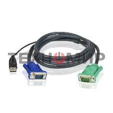 Шнур, мон+клав+мышь USB ATEN, SPHD15=>HD DB15+USB A-Тип, Male-2xMale, 8+4 проводов, опрессованный, 3 метр., черный, (2L-5203U)
