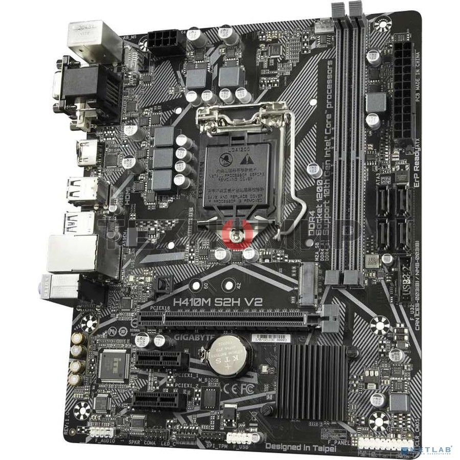 Материнская плата Gigabyte H410M S2H V2, LGA 1200, Intel H470, 2xDDR4, 4xSATA, 1xM.2, 1xPCIe 3.0 x16, 2xPCIe 3.0 x1, 1xDVI-D, 1xHDMI, 1xVGA, 1x 1Gb LAN, 2xUSB-A 3.2 Gen 1, 4xUSB-A 2.0, 3x3.5 мм, 7.1, Micro ATX
