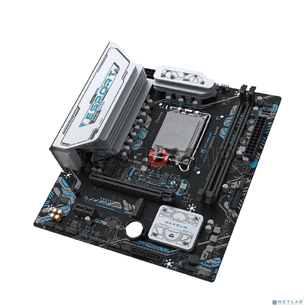 Материнская плата Maxsun MS-eSport B860M GANK WIFI, LGA1851, Intel B860, 2xDDR5, 4xSATA, 2xM.2, 1xPCIe 5.0 x16, 1xPCIe 4.0 x1, 1xDP, 1xHDMI, 1x1Gb LAN, Wi-Fi 6E, Bluetooth 5.2, 5xUSB-A 5Gbps, 3xUSB-A 2.0, 3x3.5 мм, 7.1, mATX