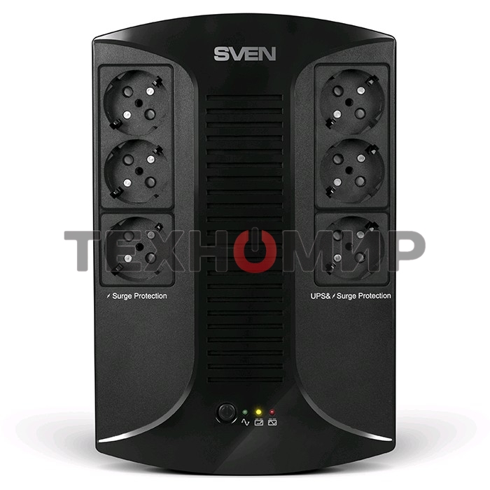 Источник бесперебойного питания SVEN UP-L1000E 1000VA/500W (6 розеток: 3х UPS/сетевой фильтр+3 x сетевой фильтр)
