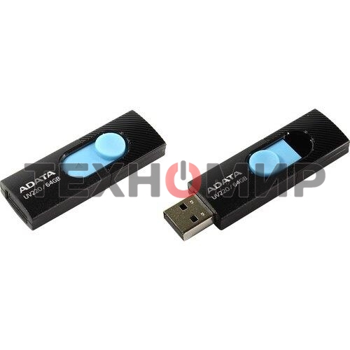 Флешка USB ADATA UV220 (AUV220-64G-RBKBL), 64Gb, USB 2.0, R/W 15/5, черный/голубой