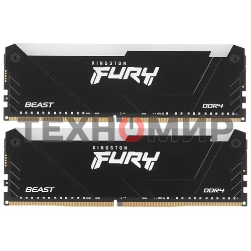 Оперативная память Kingston Fury Beast, DDR4, 64Gb (2x32Gb), 3600MHz, CL18, DIMM, с радиаторами, RGB, черный