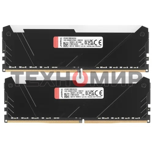 Оперативная память Kingston Fury Beast, DDR4, 64Gb (2x32Gb), 3600MHz, CL18, DIMM, с радиаторами, RGB, черный