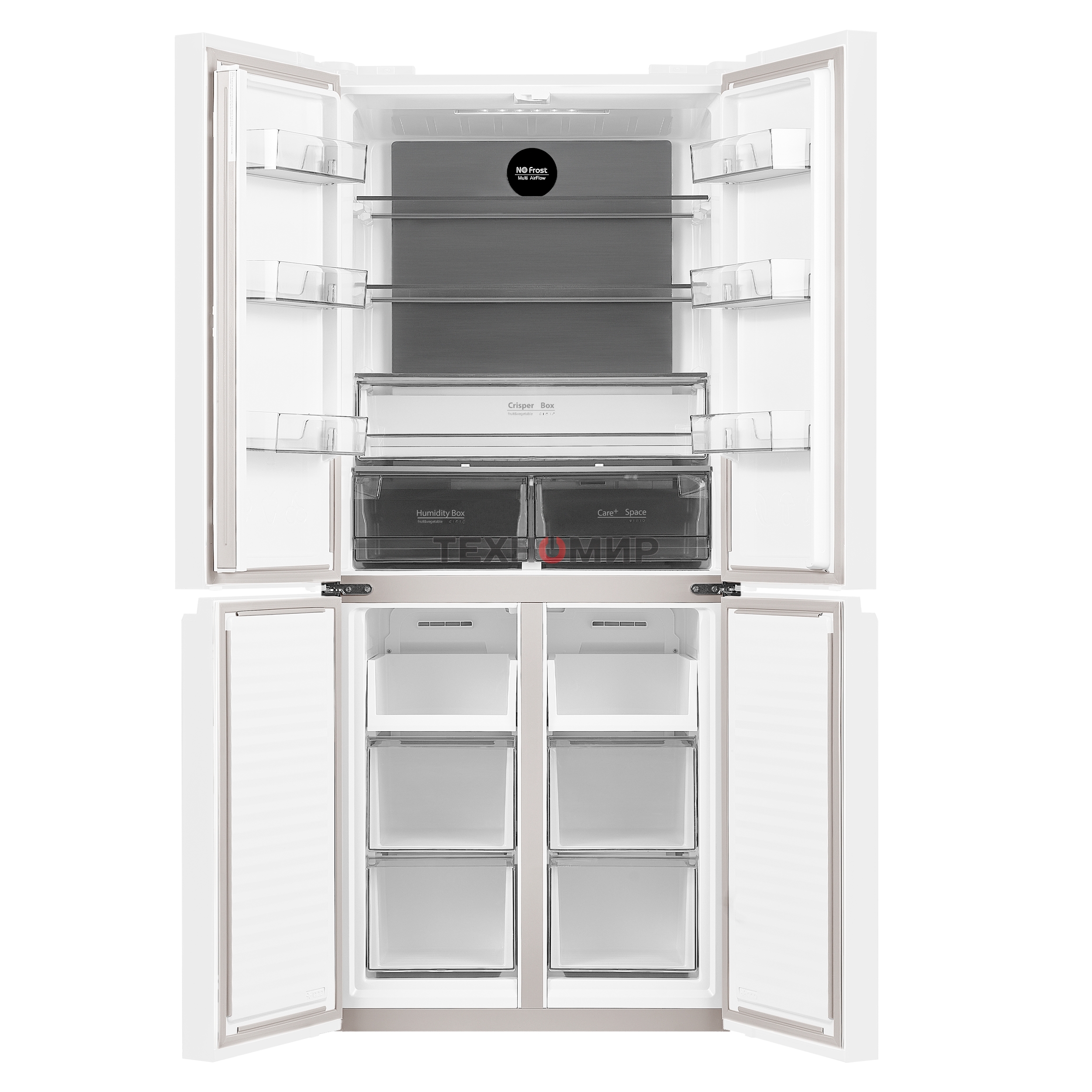 Холодильник Maunfeld MFF183NFWE белый трехкамерный инвертор 270/135л морозилка снизу, Total NoFrost, Side by Side