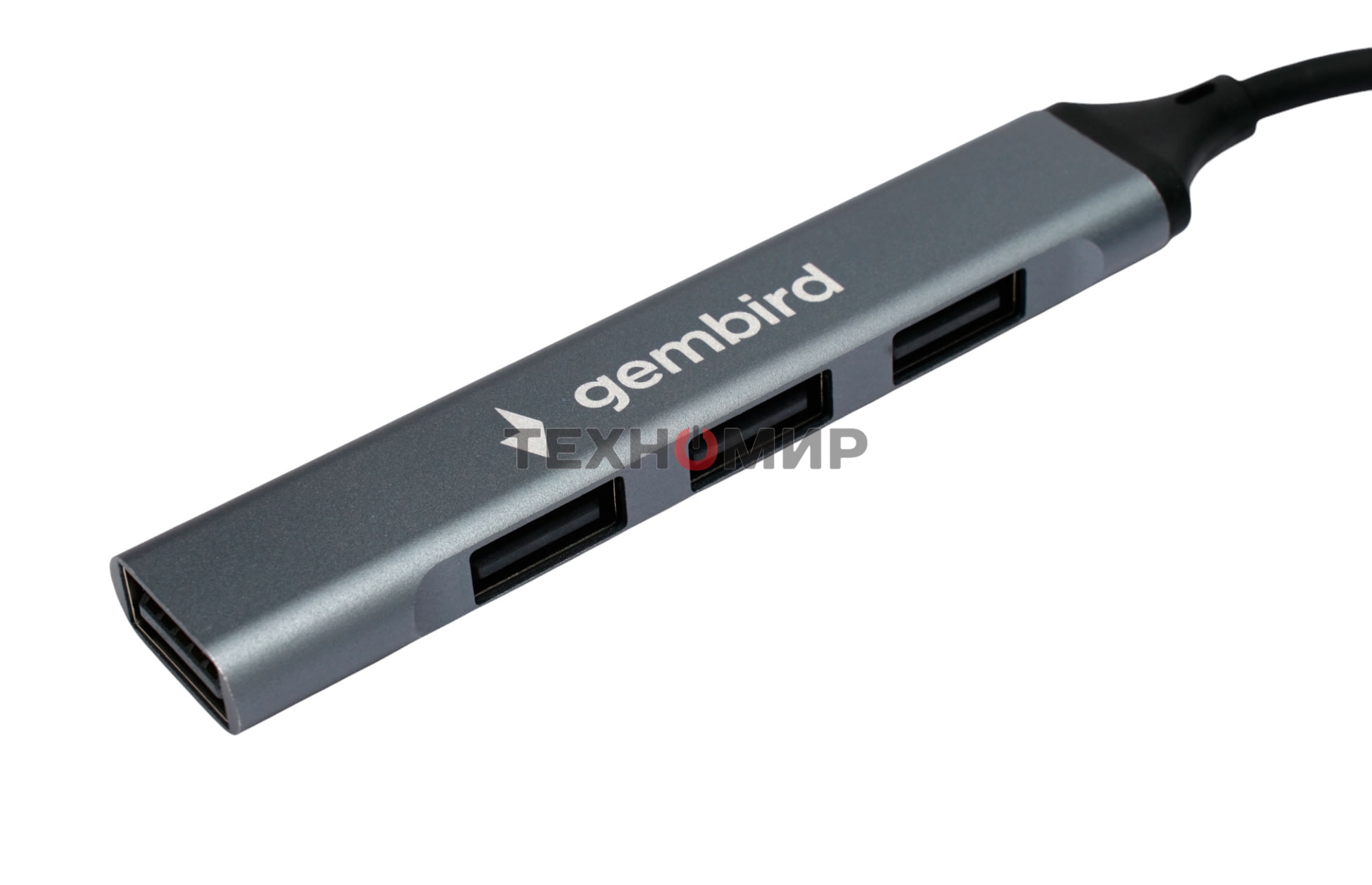 Разветвитель USB2.0 Gembird UHB-C203, 4xUSB2.0, кабель USB 10 см, алюминий, пакет