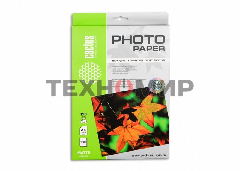 Фотобумага Cactus CS-MA4190100 A4/190г/м2/100л. матовая для струйной печати
